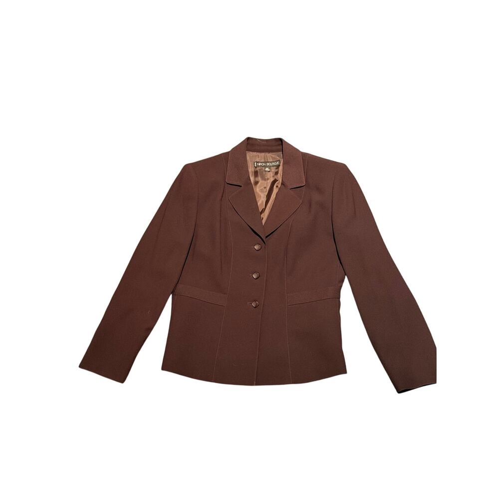 Nipon Boutique Brown Peplum Blazer 3-Button Petite 10P